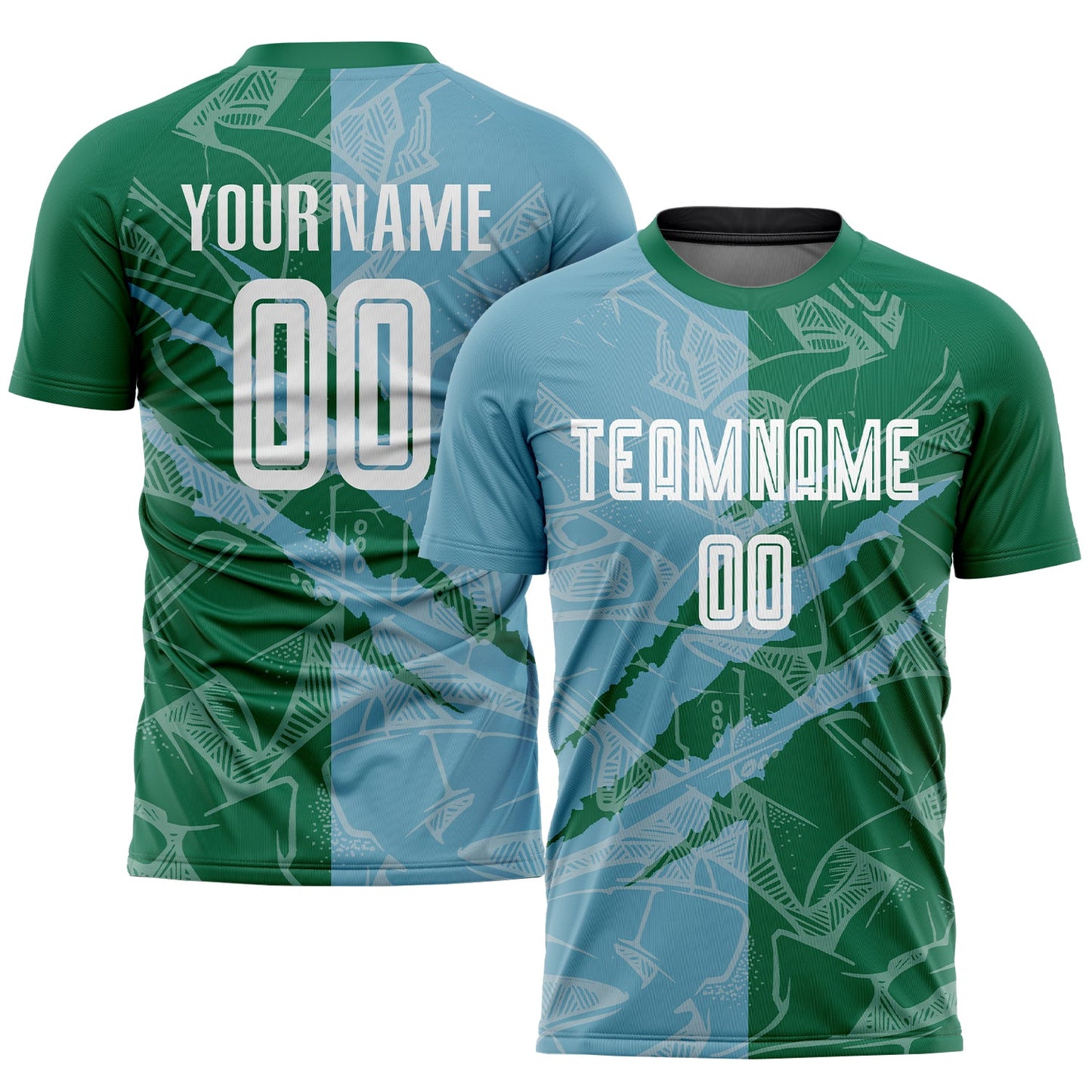 Custom Graffiti Pattern Shadow Blue-Kelly Green Scratch Sublimation Soccer Uniform Jersey - Main View
