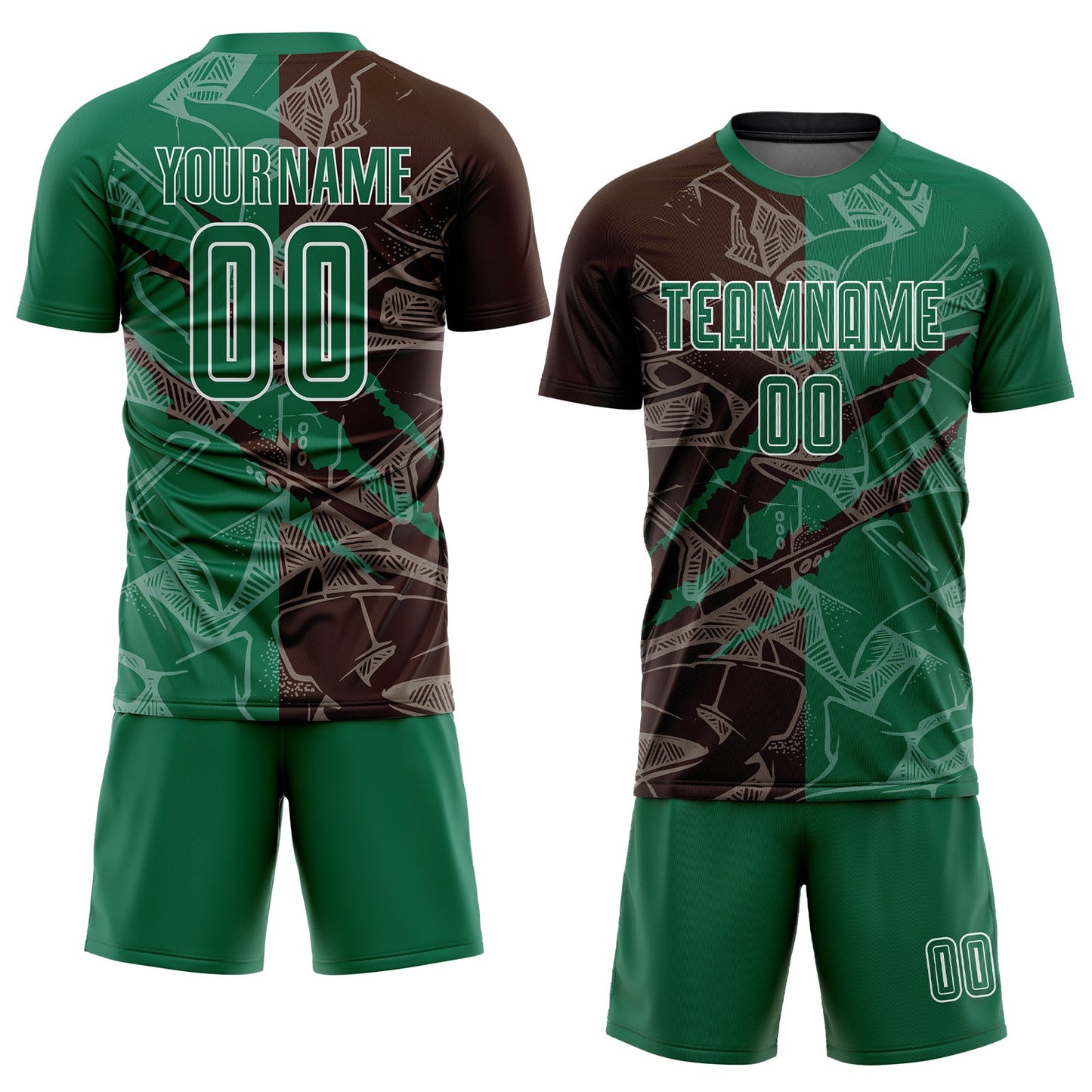 Custom Graffiti Pattern Kelly Green-Brown Scratch Sublimation Soccer Uniform Jersey view 2