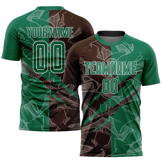 Custom Graffiti Pattern Kelly Green-Brown Scratch Sublimation Soccer Uniform Jersey - Main View