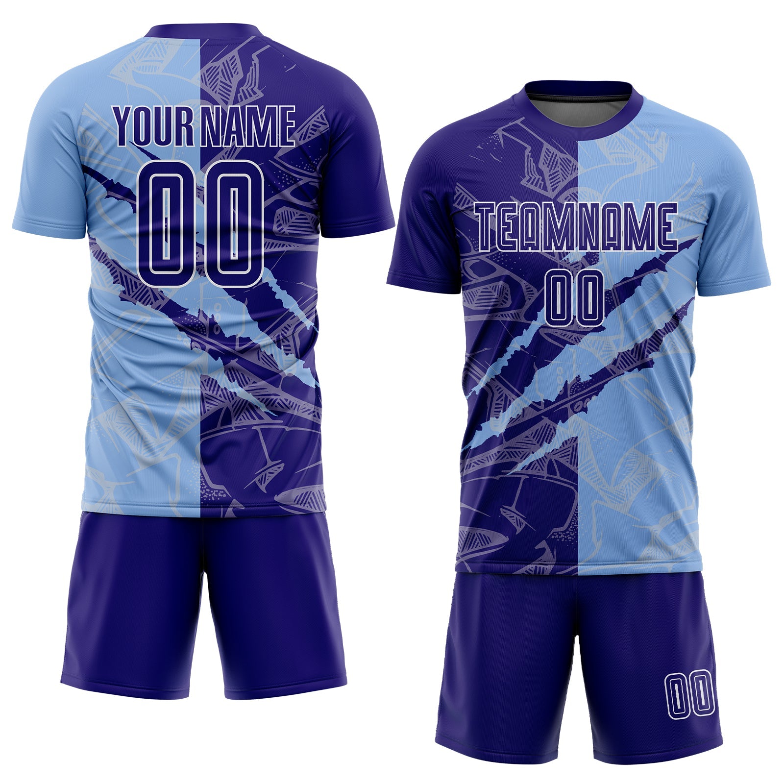 Custom Graffiti Pattern Dark Purple-Light Blue Scratch Sublimation Soccer Uniform Jersey view 2