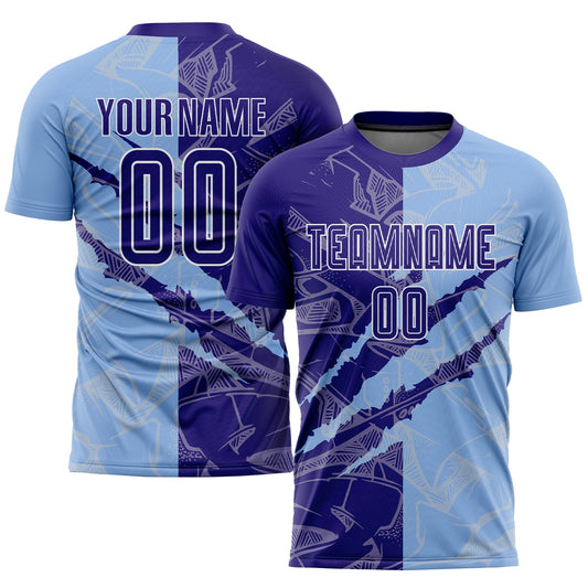 Custom Graffiti Pattern Dark Purple-Light Blue Scratch Sublimation Soccer Uniform Jersey - Main View