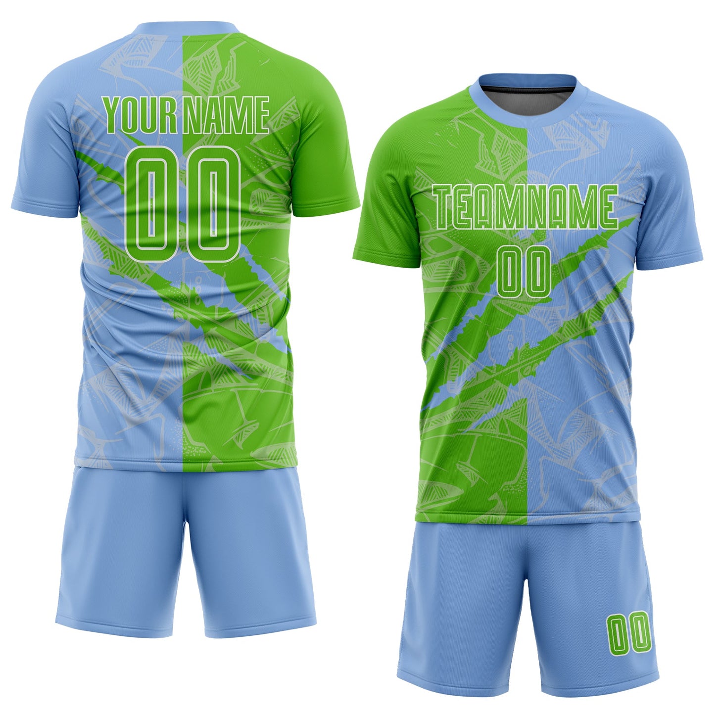 Custom Graffiti Pattern Aurora Green-Light Blue Scratch Sublimation Soccer Uniform Jersey view 2