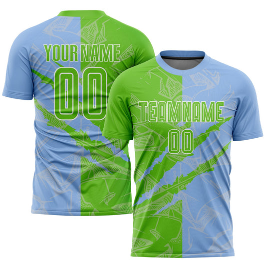 Custom Graffiti Pattern Aurora Green-Light Blue Scratch Sublimation Soccer Uniform Jersey - Main View