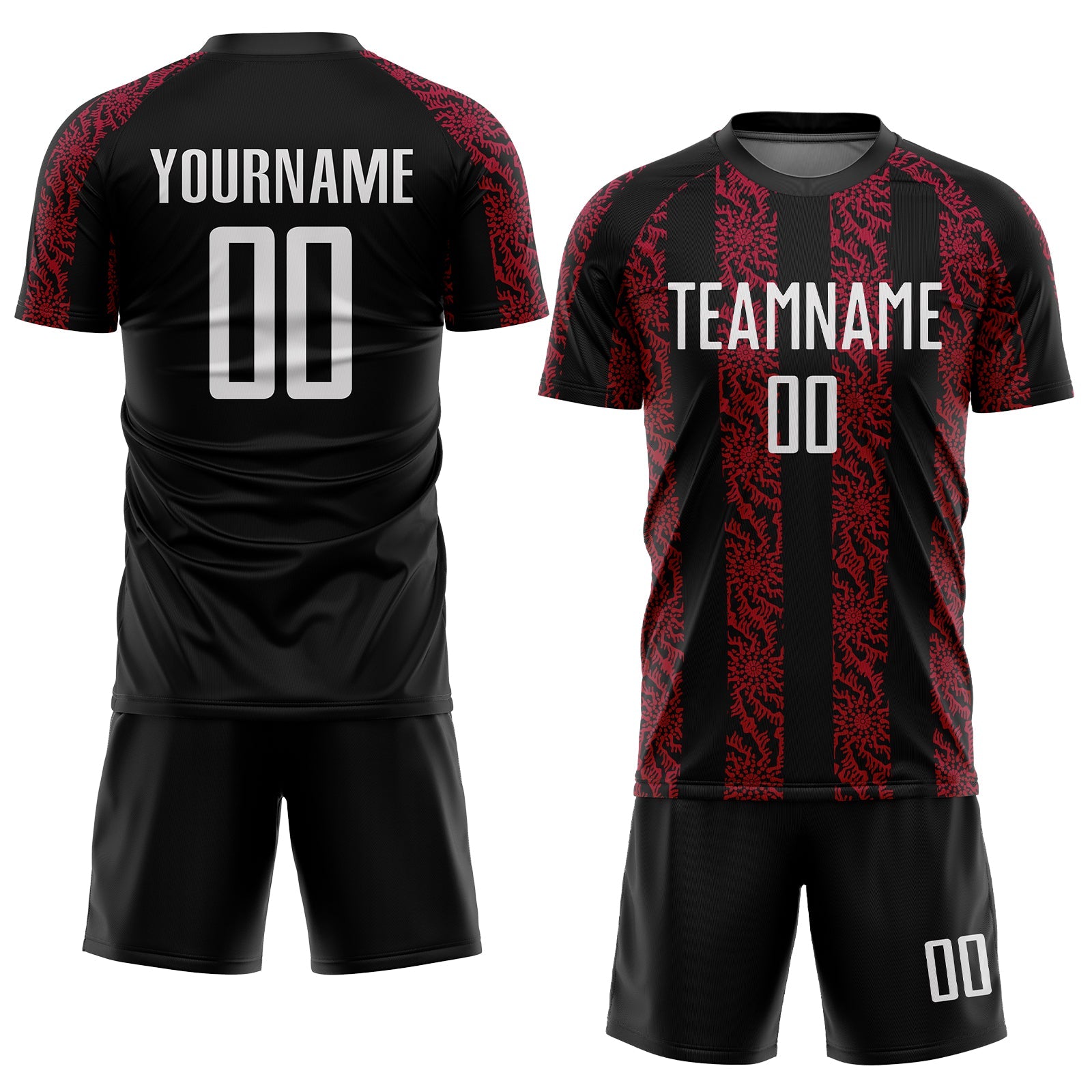 Custom Black White-Red Abstract Shape Sublimation Soccer Uniform Jersey view 2