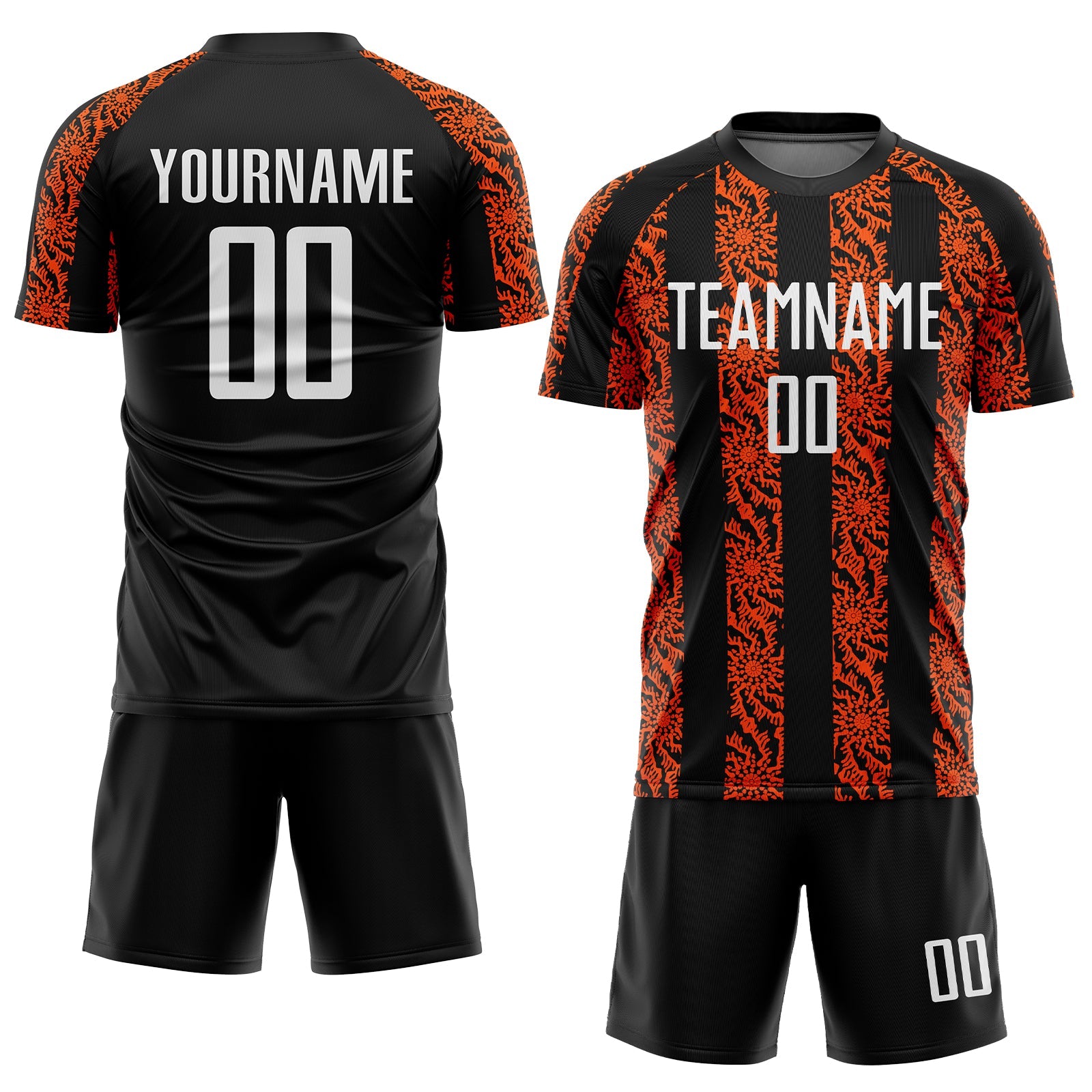 Custom Black White-Orange Abstract Shape Sublimation Soccer Uniform Jersey view 2