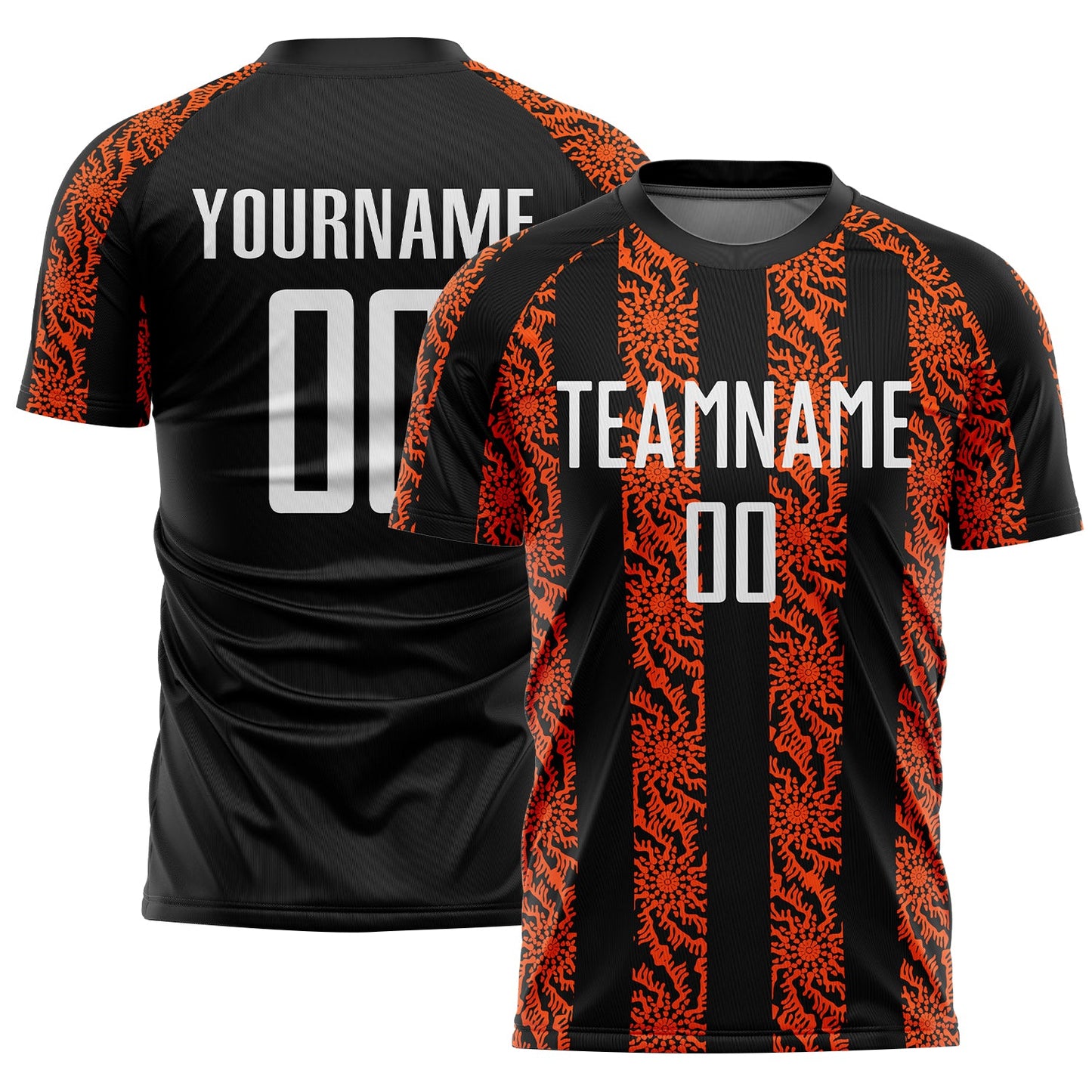 Custom Black White-Orange Abstract Shape Sublimation Soccer Uniform Jersey - Main View