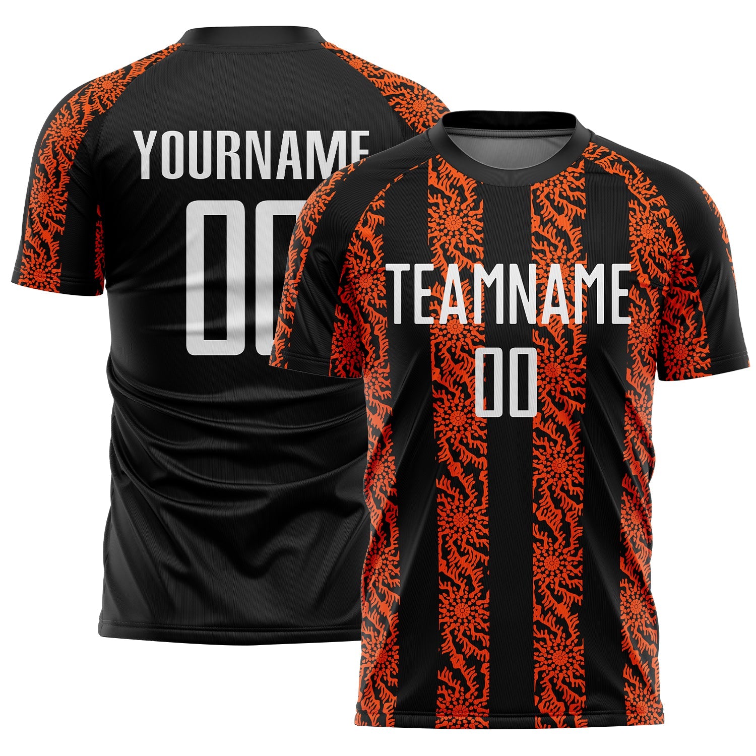 Custom Black White-Orange Abstract Shape Sublimation Soccer Uniform Jersey - Main View