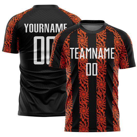 Custom Black White-Orange Abstract Shape Sublimation Soccer Uniform Jersey - Main View