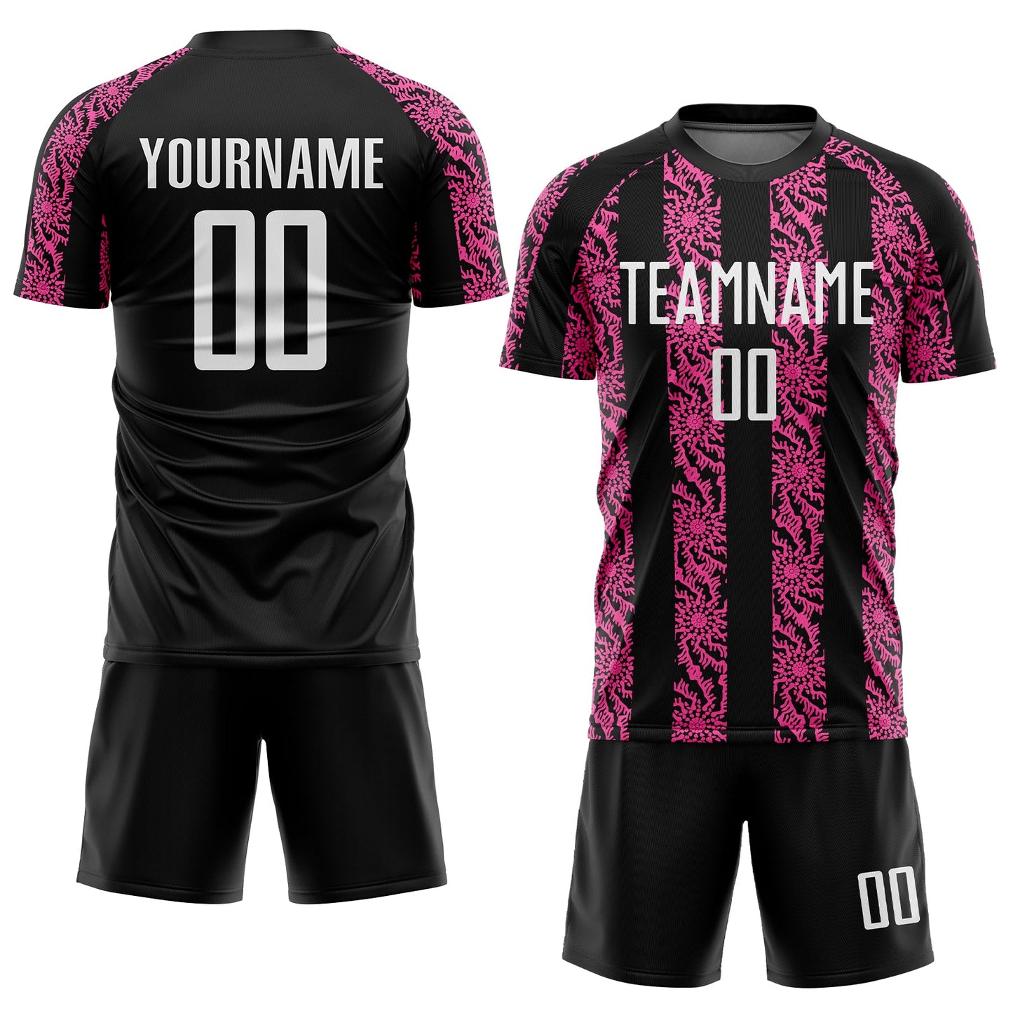 Custom Black White-Pink Abstract Shape Sublimation Soccer Uniform Jersey view 2