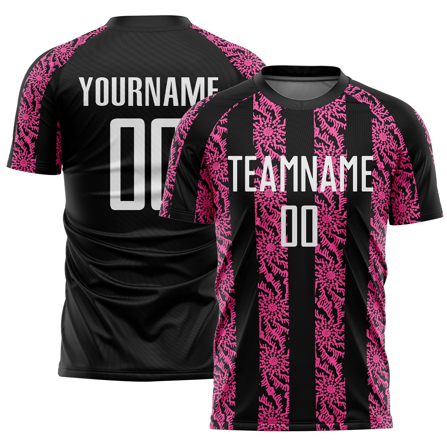 Custom Black White-Pink Abstract Shape Sublimation Soccer Uniform Jersey - Main View