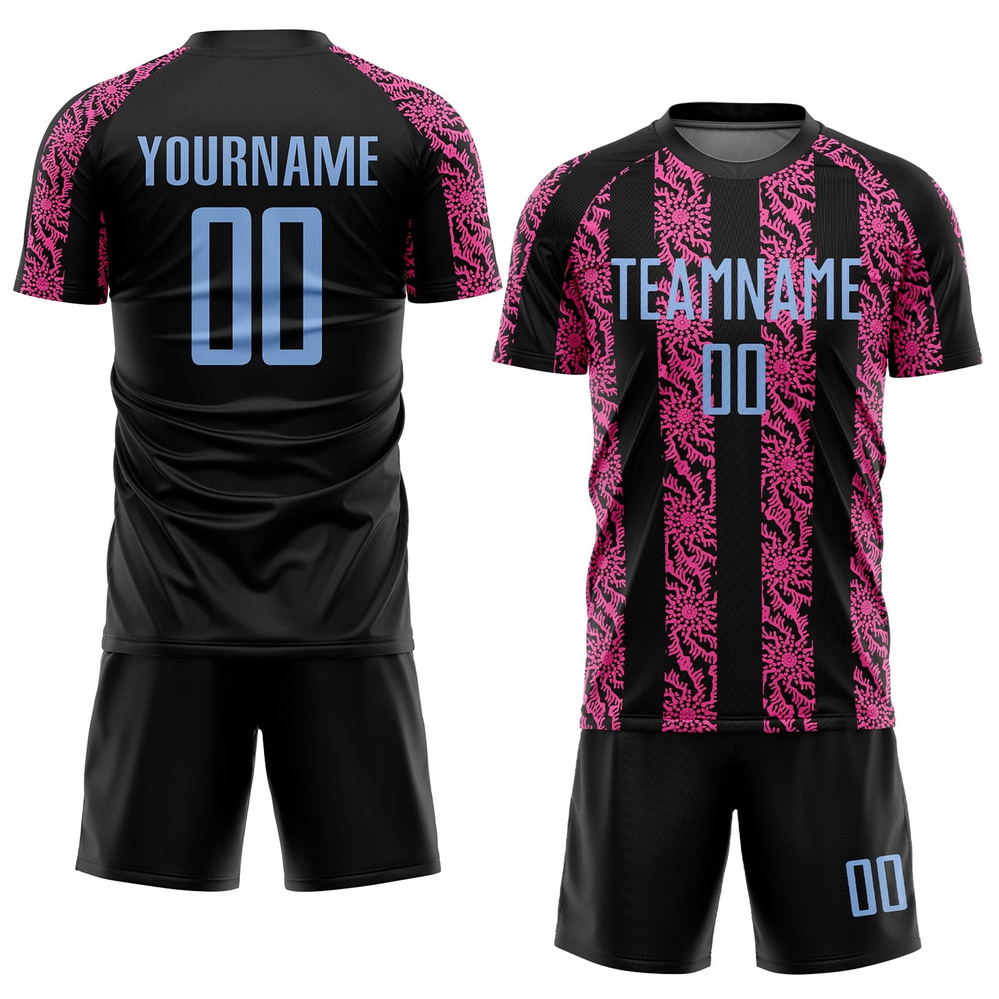 Custom Black Light Blue-Pink Abstract Shape Sublimation Soccer Uniform Jersey view 2