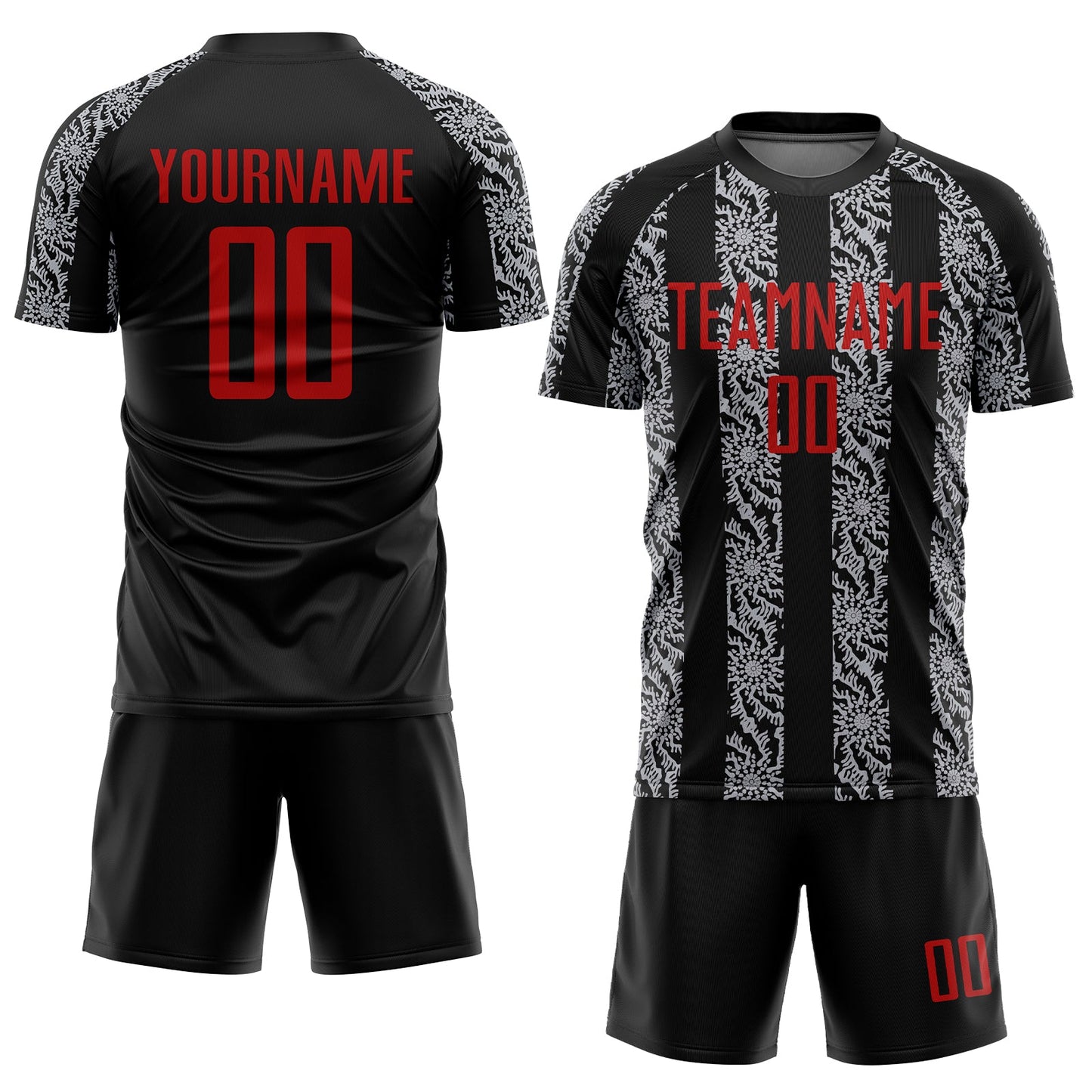 Custom Black Red-Gray Abstract Shape Sublimation Soccer Uniform Jersey view 2