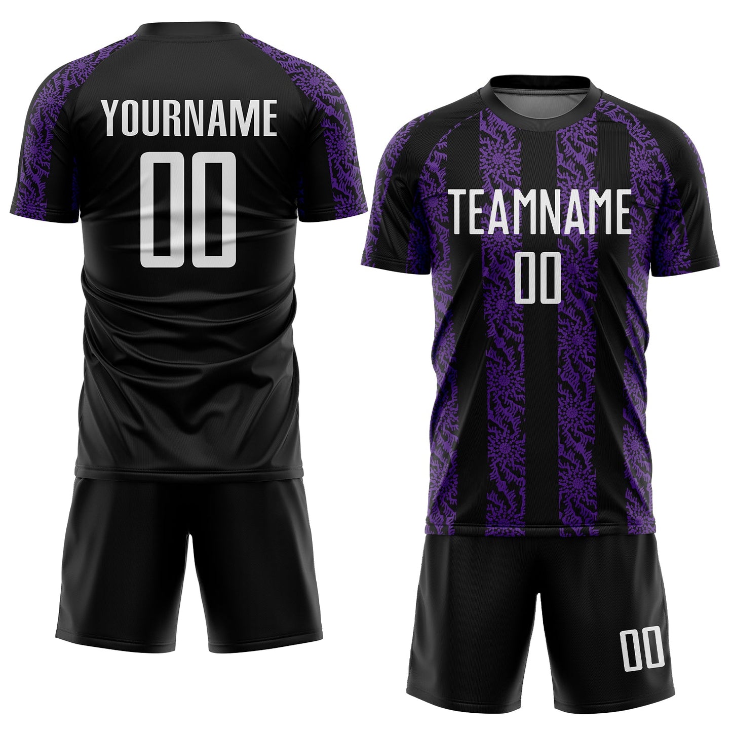 Custom Black White-Purple Abstract Shape Sublimation Soccer Uniform Jersey view 2