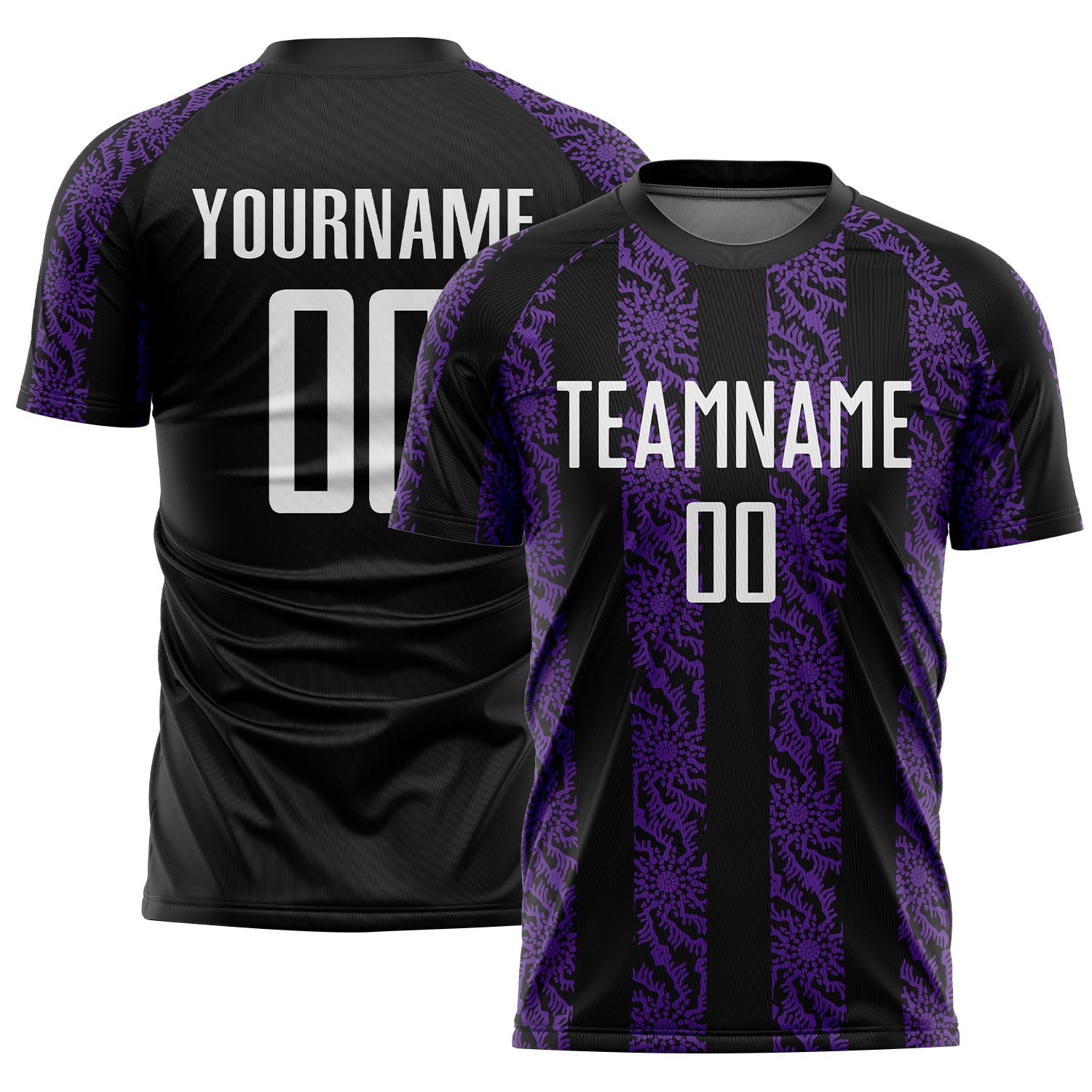 Custom Black White-Purple Abstract Shape Sublimation Soccer Uniform Jersey - Main View