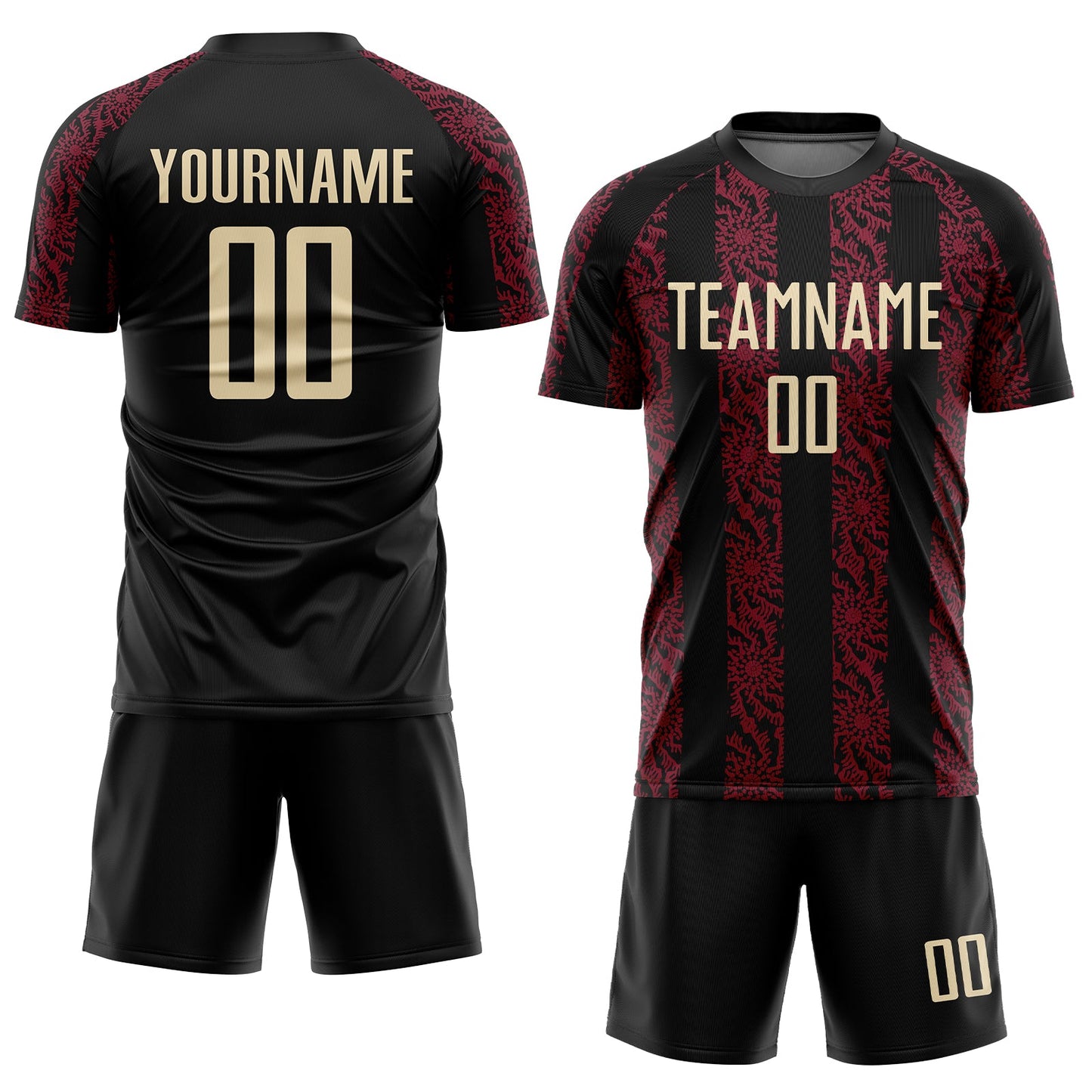 Custom Black Cream-Crimson Abstract Shape Sublimation Soccer Uniform Jersey view 2