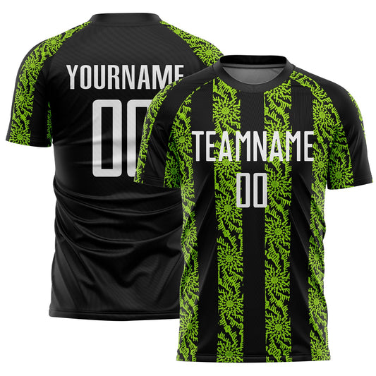 Custom Black White-Neon Green Abstract Shape Sublimation Soccer Uniform Jersey - Main View