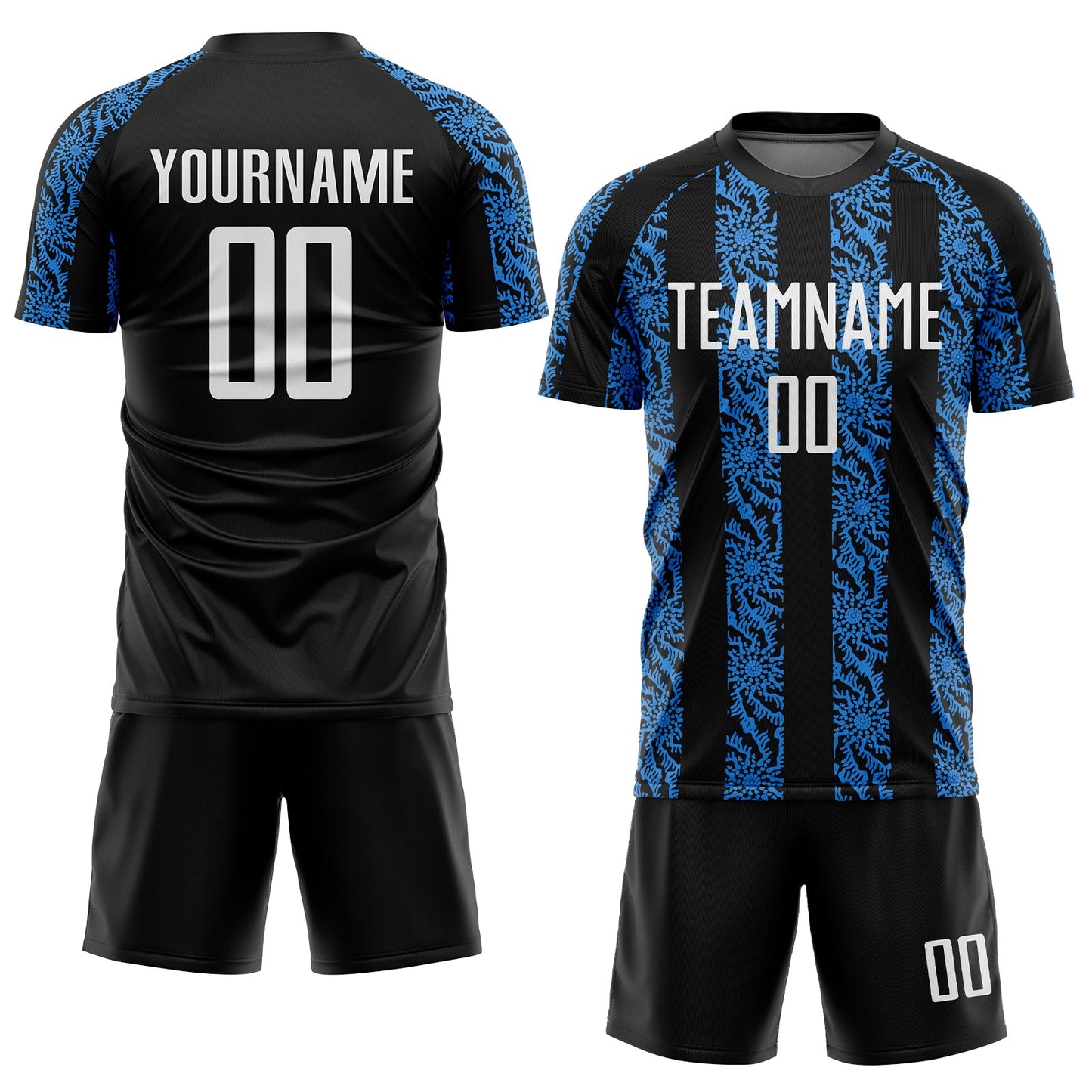 Custom Black White-Powder Blue Abstract Shape Sublimation Soccer Uniform Jersey view 2