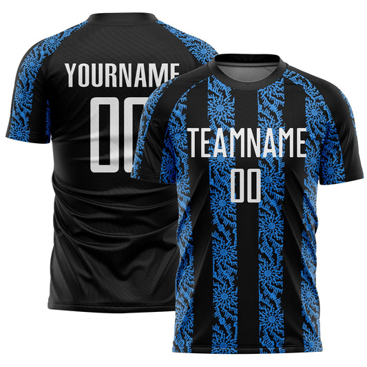 Custom Black White-Powder Blue Abstract Shape Sublimation Soccer Uniform Jersey - Main View