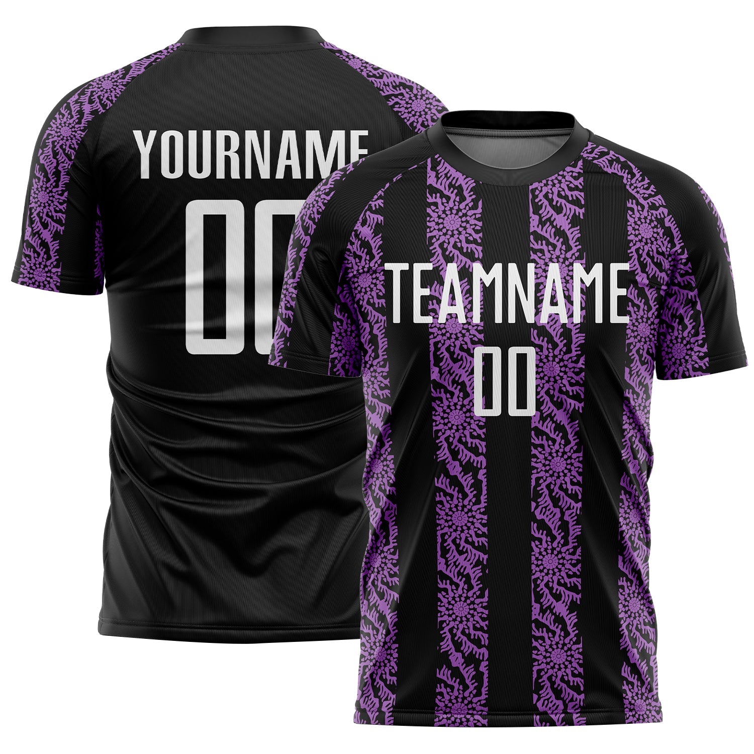 Custom Black White-Medium Purple Abstract Shape Sublimation Soccer Uniform Jersey - Main View