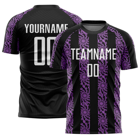Custom Black White-Medium Purple Abstract Shape Sublimation Soccer Uniform Jersey - Main View