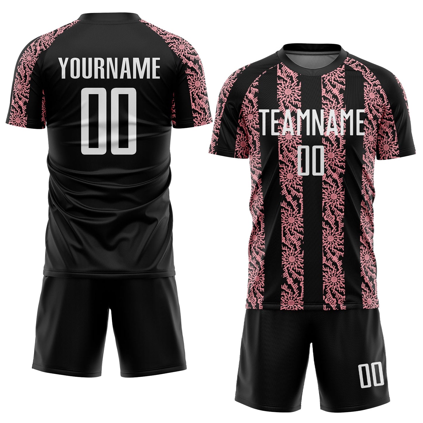 Custom Black White-Medium Pink Abstract Shape Sublimation Soccer Uniform Jersey view 2
