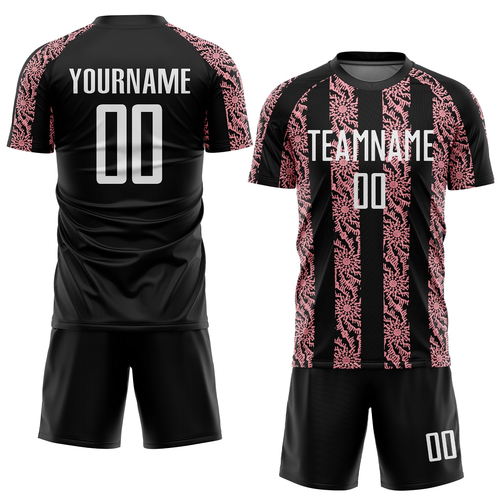 Custom Black White-Medium Pink Abstract Shape Sublimation Soccer Uniform Jersey view 2