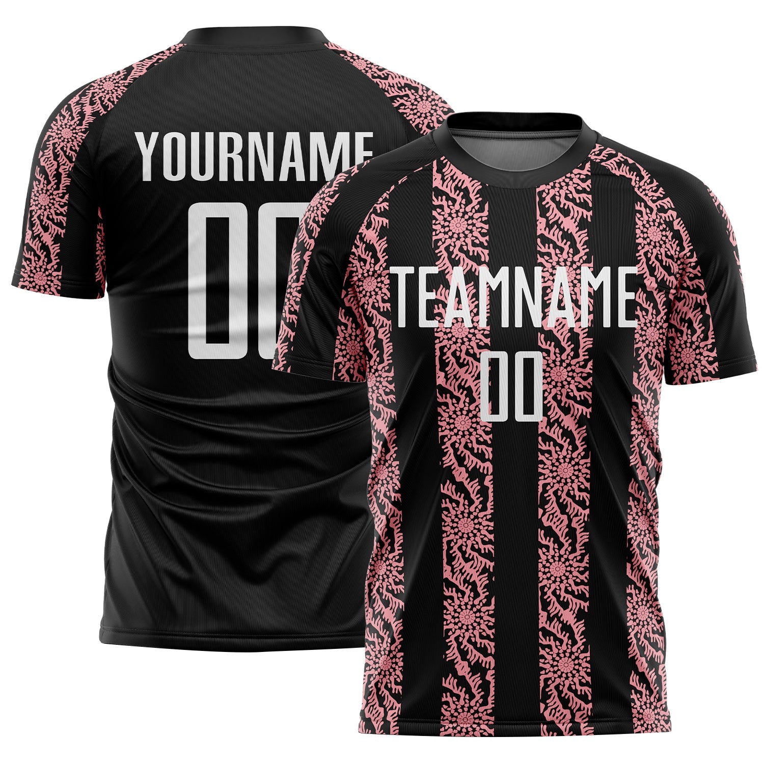 Custom Black White-Medium Pink Abstract Shape Sublimation Soccer Uniform Jersey - Main View