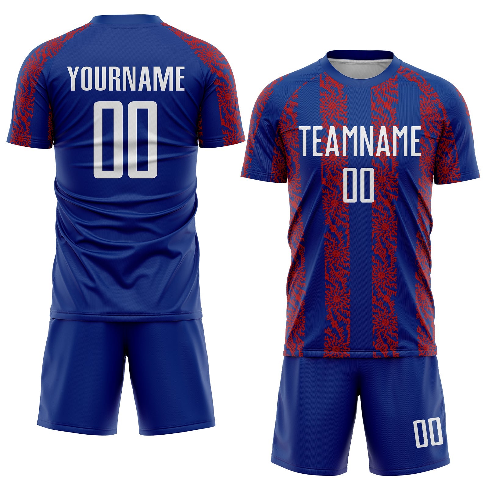 Custom Royal White-Red Abstract Shape Sublimation Soccer Uniform Jersey view 2