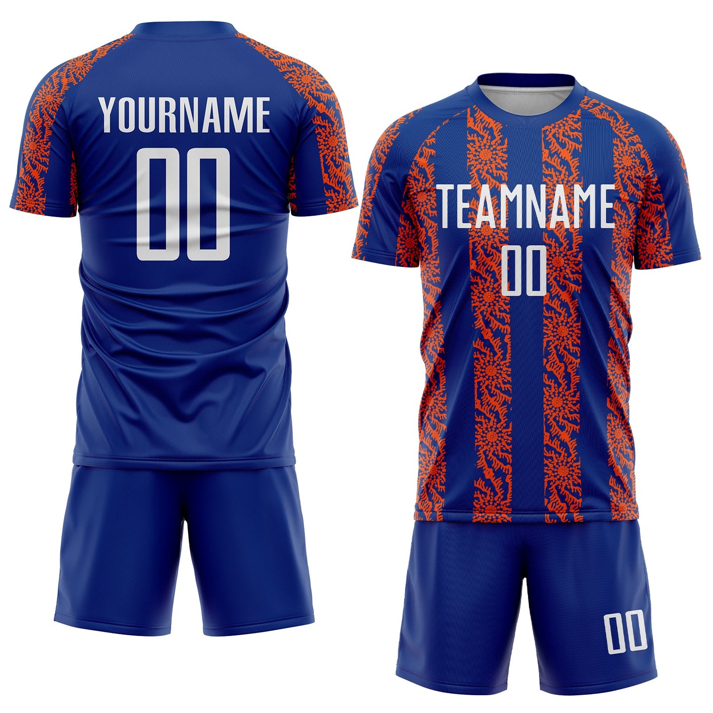 Custom Royal White-Orange Abstract Shape Sublimation Soccer Uniform Jersey view 2