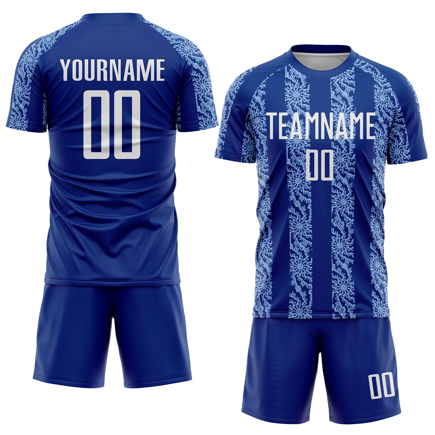 Custom Royal White-Light Blue Abstract Shape Sublimation Soccer Uniform Jersey view 2