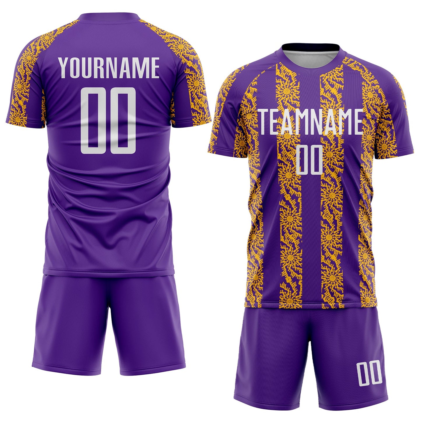 Custom Purple White-Gold Abstract Shape Sublimation Soccer Uniform Jersey view 2