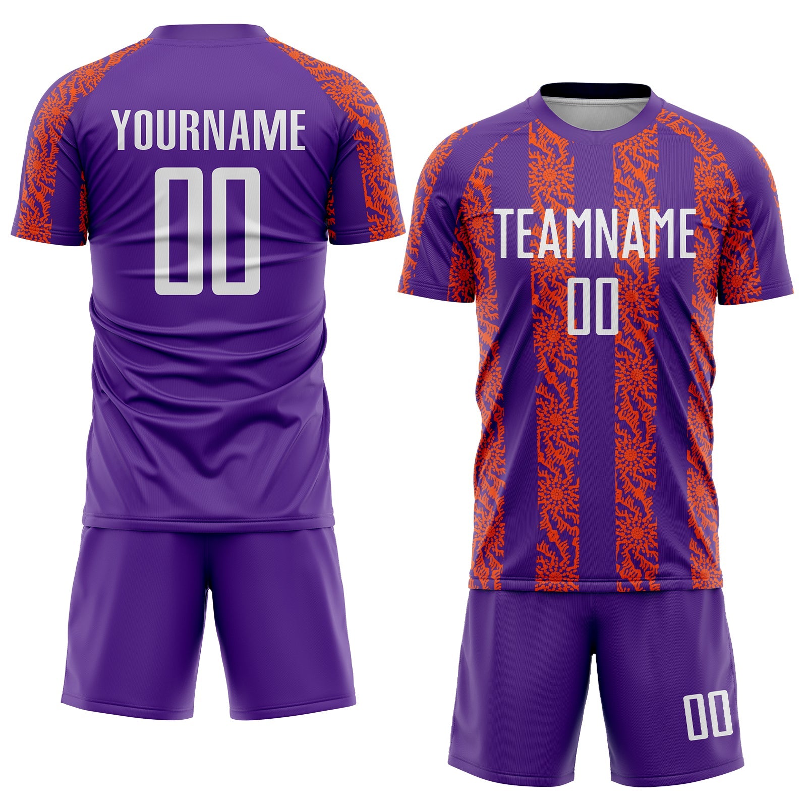 Custom Purple White-Orange Abstract Shape Sublimation Soccer Uniform Jersey view 2