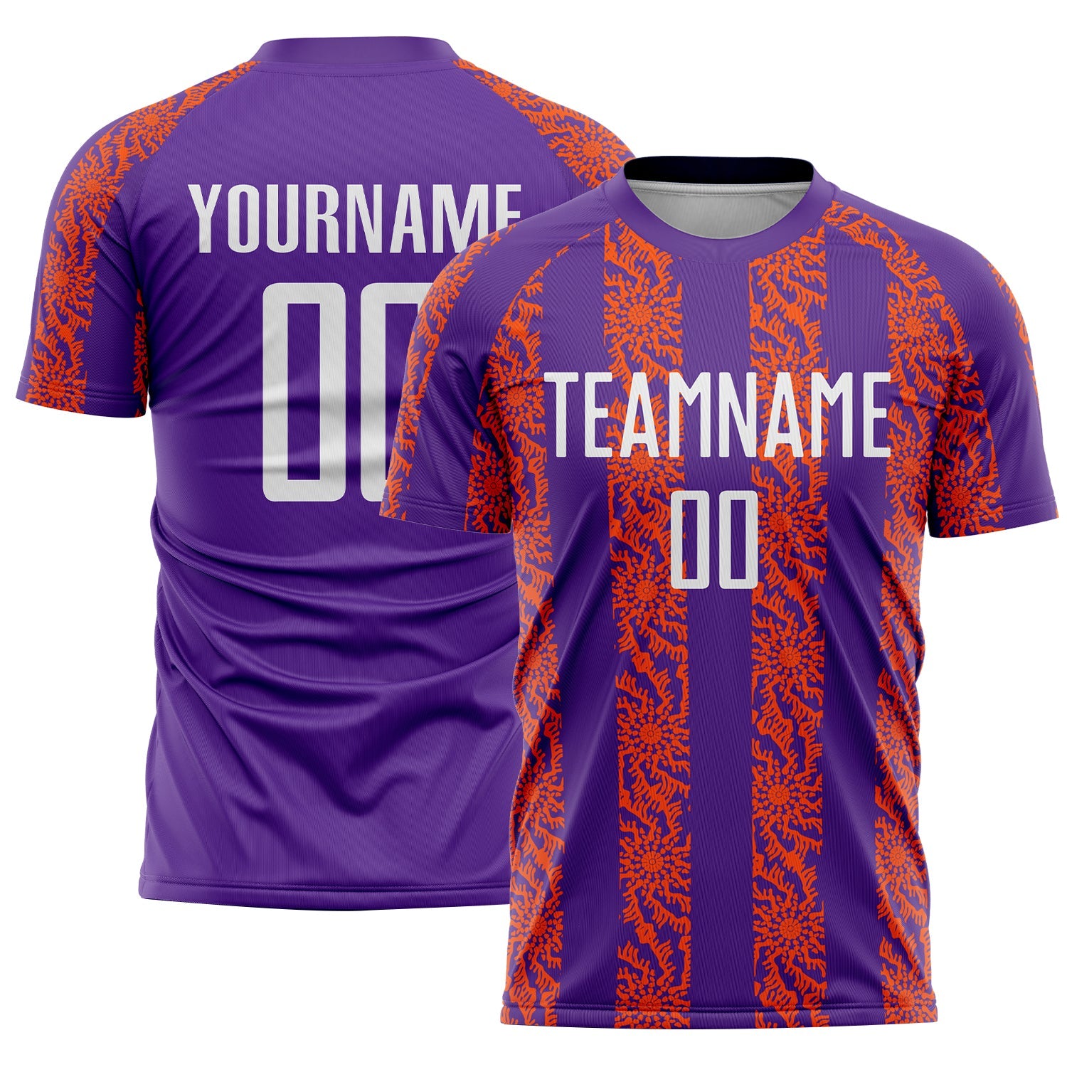 Custom Purple White-Orange Abstract Shape Sublimation Soccer Uniform Jersey - Main View