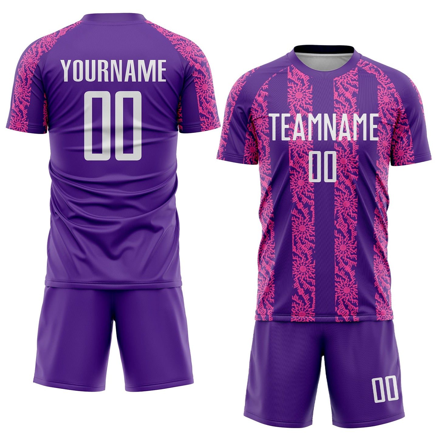 Custom Purple White-Pink Abstract Shape Sublimation Soccer Uniform Jersey view 2