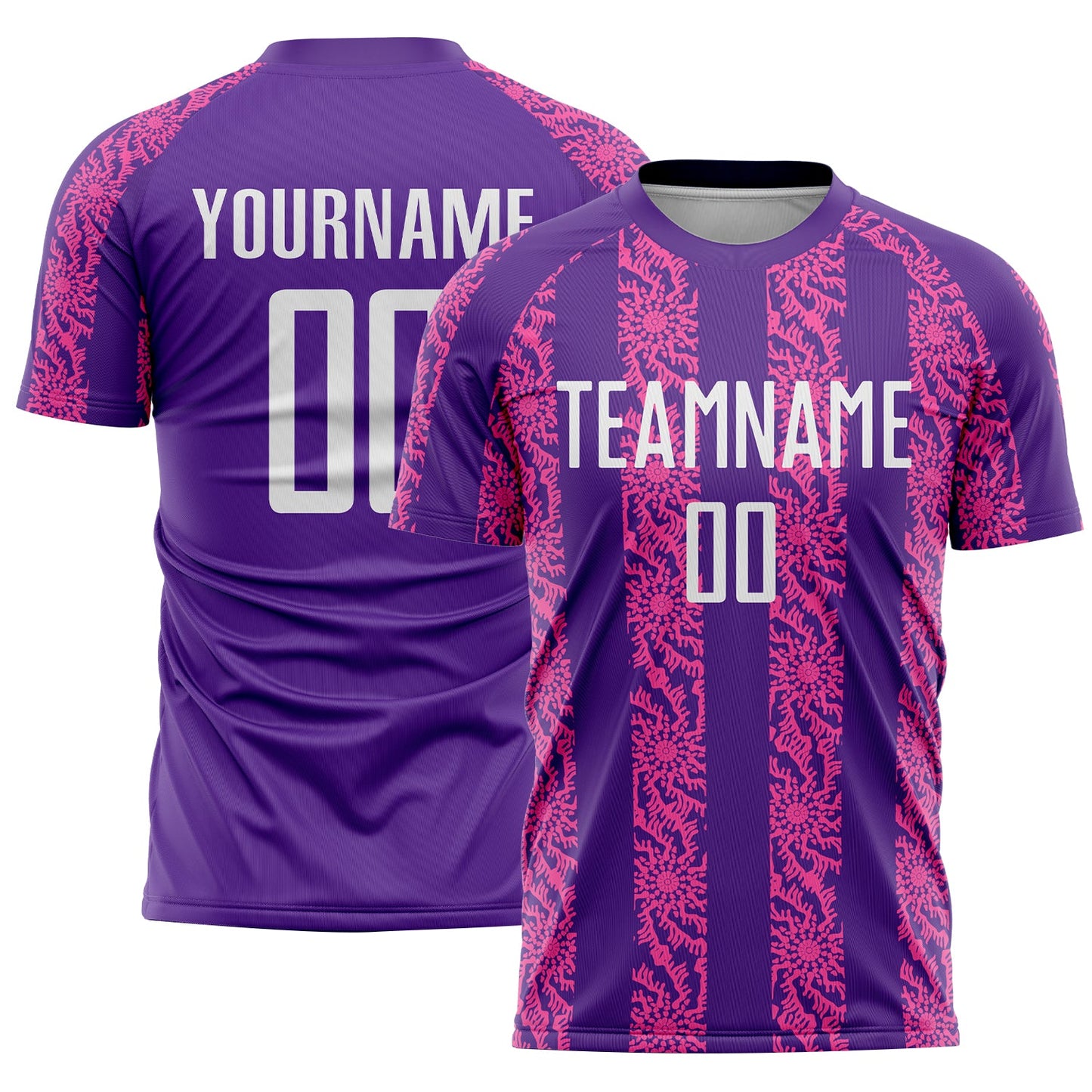 Custom Purple White-Pink Abstract Shape Sublimation Soccer Uniform Jersey - Main View