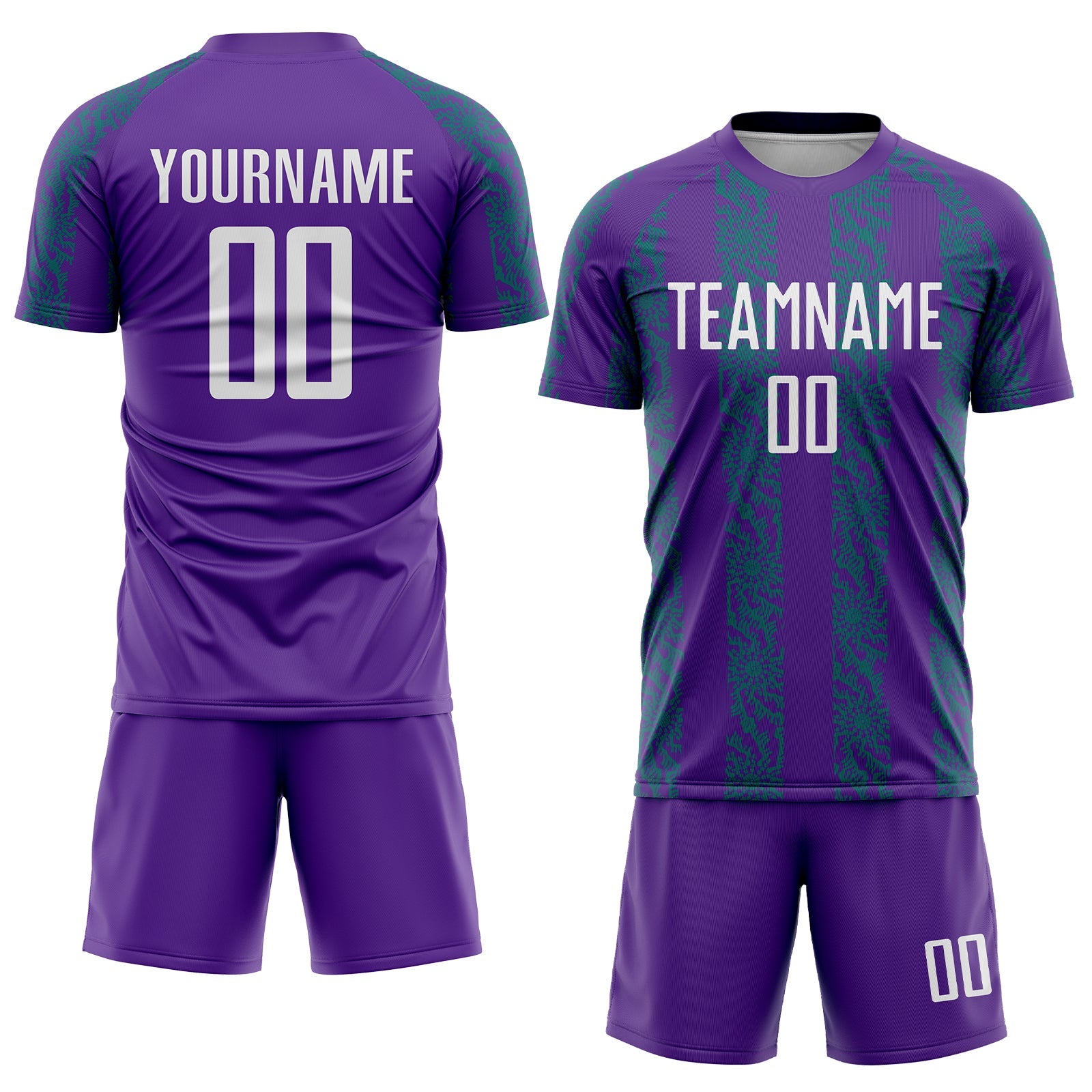 Custom Purple White-Teal Abstract Shape Sublimation Soccer Uniform Jersey view 2