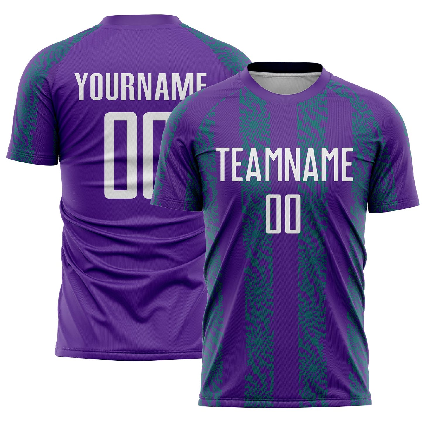 Custom Purple White-Teal Abstract Shape Sublimation Soccer Uniform Jersey - Main View