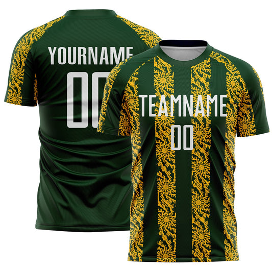 Custom Green White-Gold Abstract Shape Sublimation Soccer Uniform Jersey - Main View