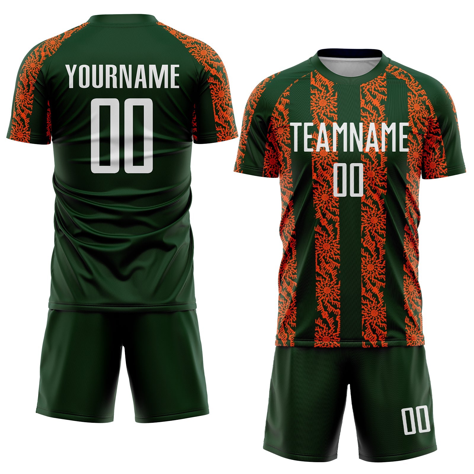 Custom Green White-Orange Abstract Shape Sublimation Soccer Uniform Jersey view 2