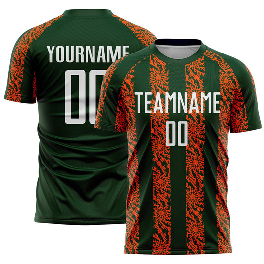 Custom Green White-Orange Abstract Shape Sublimation Soccer Uniform Jersey - Main View