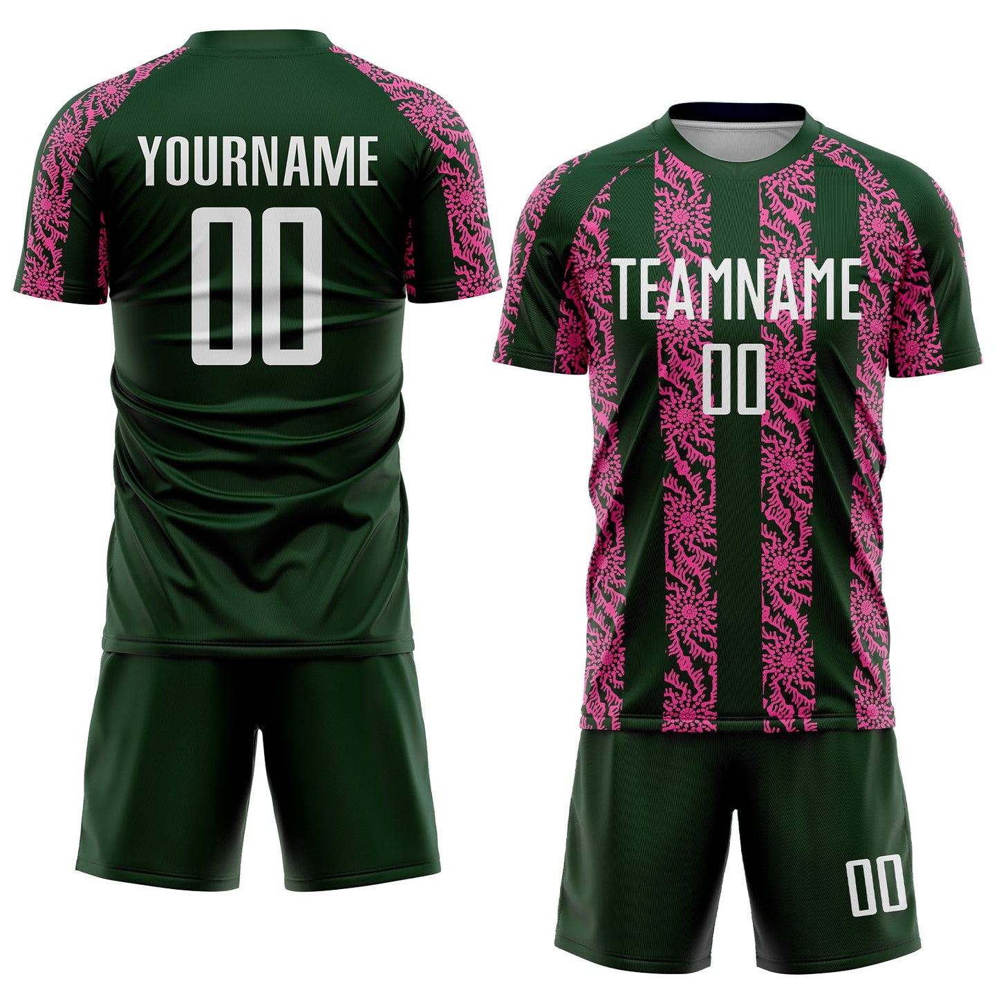 Custom Green White-Pink Abstract Shape Sublimation Soccer Uniform Jersey view 2