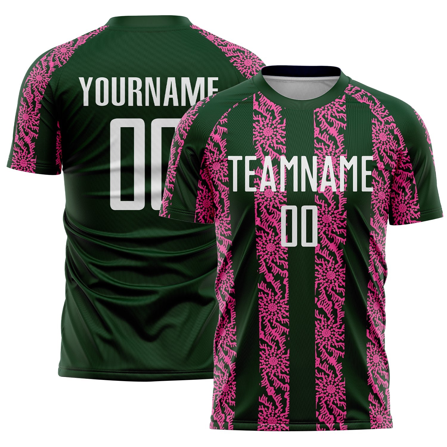 Custom Green White-Pink Abstract Shape Sublimation Soccer Uniform Jersey - Main View