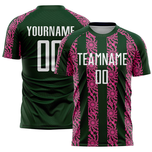 Custom Green White-Pink Abstract Shape Sublimation Soccer Uniform Jersey - Main View
