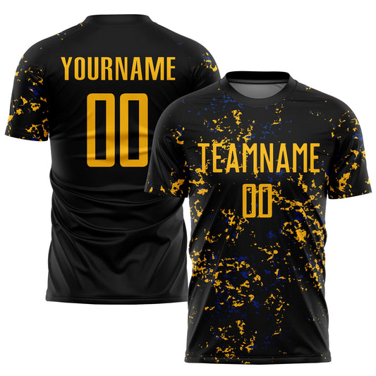 Custom Black Gold-Royal Abstract Fragment Art Sublimation Soccer Uniform Jersey - Main View