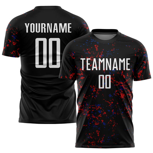 Custom Black Red-Royal Abstract Fragment Art Sublimation Soccer Uniform Jersey - Main View