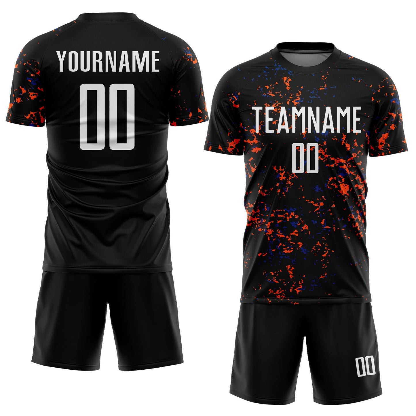 Custom Black Orange-Royal Abstract Fragment Art Sublimation Soccer Uniform Jersey view 2
