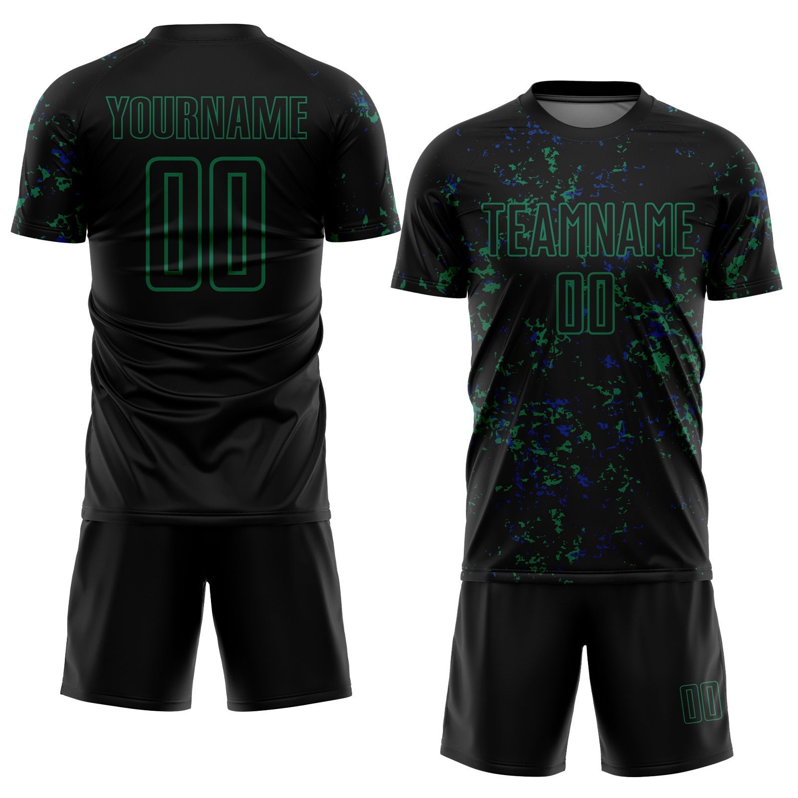 Custom Black Kelly Green-Royal Abstract Fragment Art Sublimation Soccer Uniform Jersey view 2