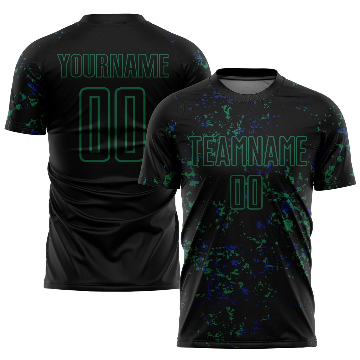 Custom Black Kelly Green-Royal Abstract Fragment Art Sublimation Soccer Uniform Jersey - Main View