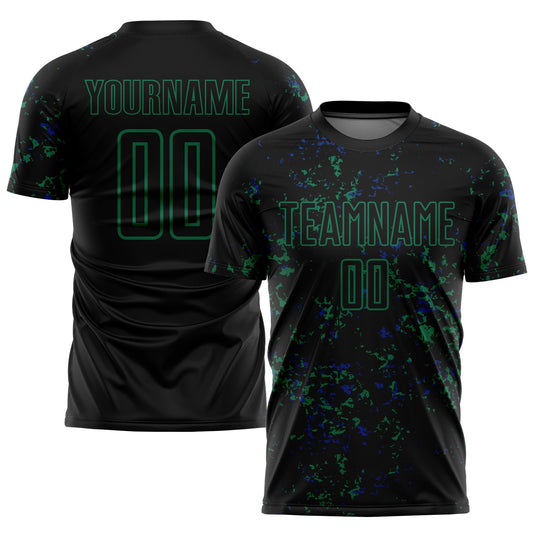 Custom Black Kelly Green-Royal Abstract Fragment Art Sublimation Soccer Uniform Jersey - Main View