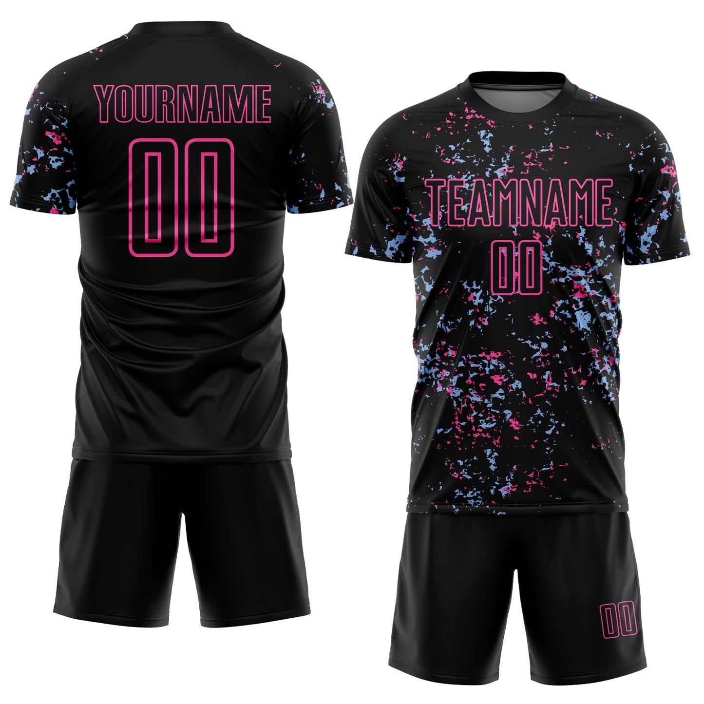 Custom Black Pink-Light Blue Abstract Fragment Art Sublimation Soccer Uniform Jersey view 2